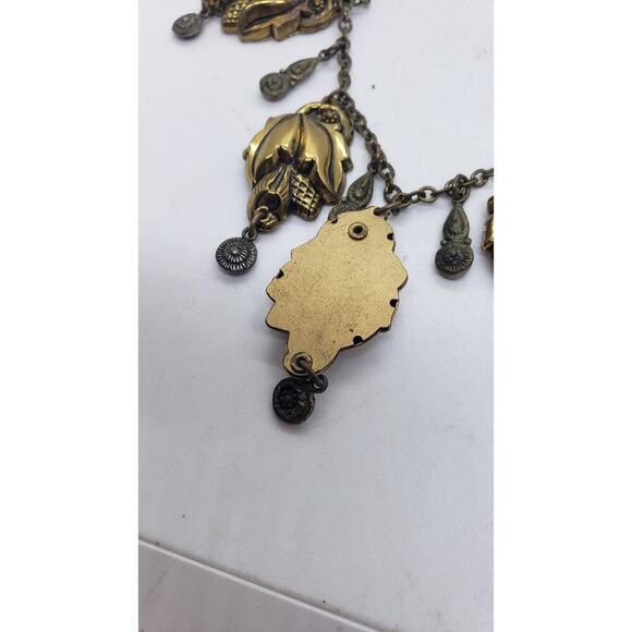Vintage Art Nouveau Brass Etruscan Revival Festoon Necklace Leaves 1920s - Picture 7 of 9